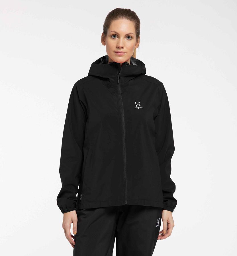 Haglöfs Buteo Windbreaker Black For Womens NEJRY8635 Australia